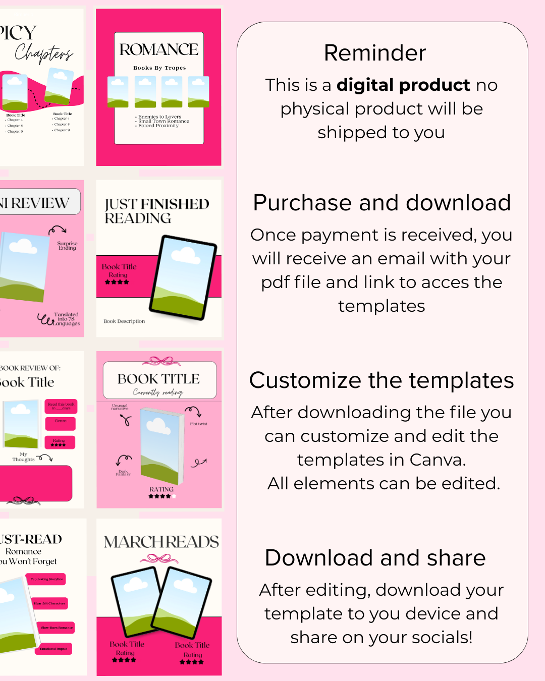 50+ Bookstagram Templates Pink Style
