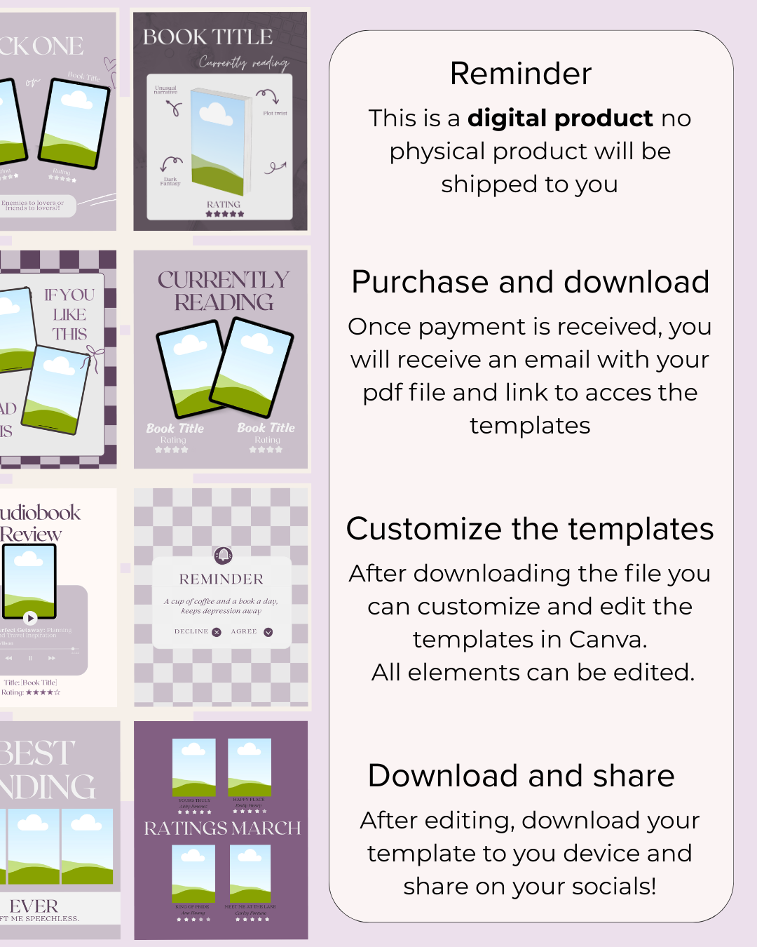 50+ Bookstagram templates Purple Style