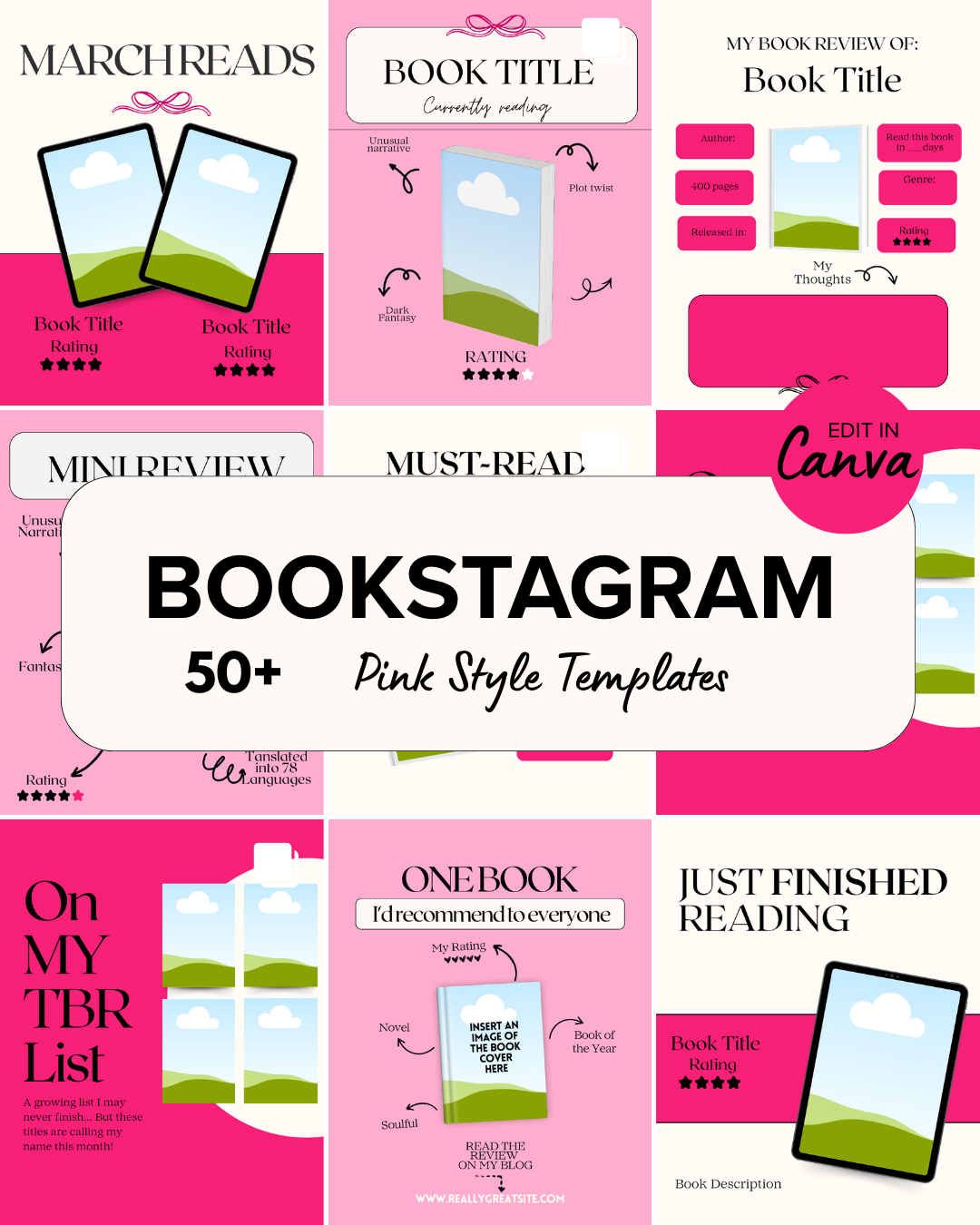 50+ Bookstagram Templates Pink Style