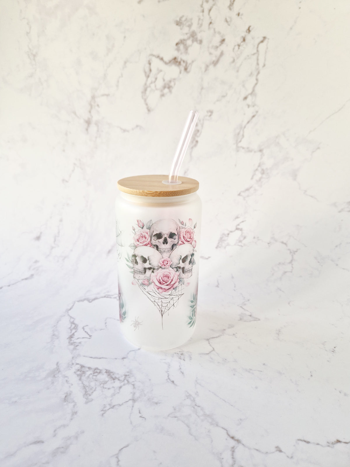 Glass Cup 'Skulls&Roses'