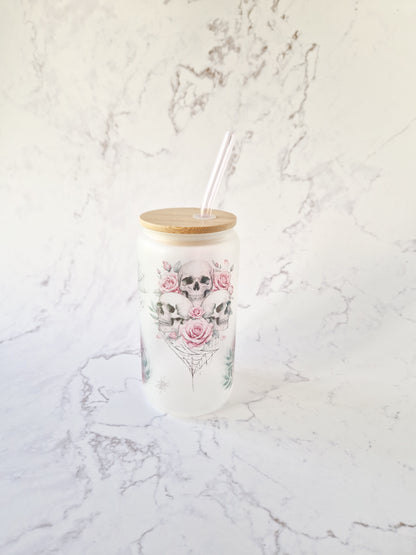 Glass Cup 'Skulls&Roses'