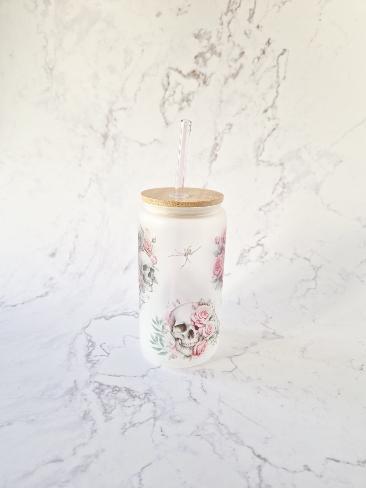 Glass Cup 'Skulls&Roses'