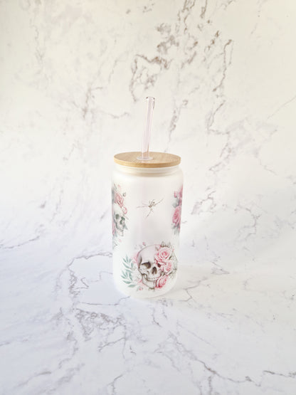 Glass Cup 'Skulls&Roses'
