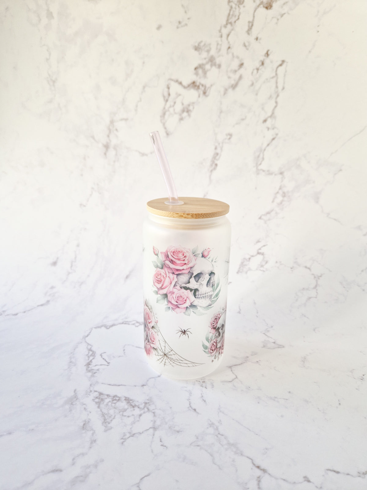 Glass Cup 'Skulls&Roses'