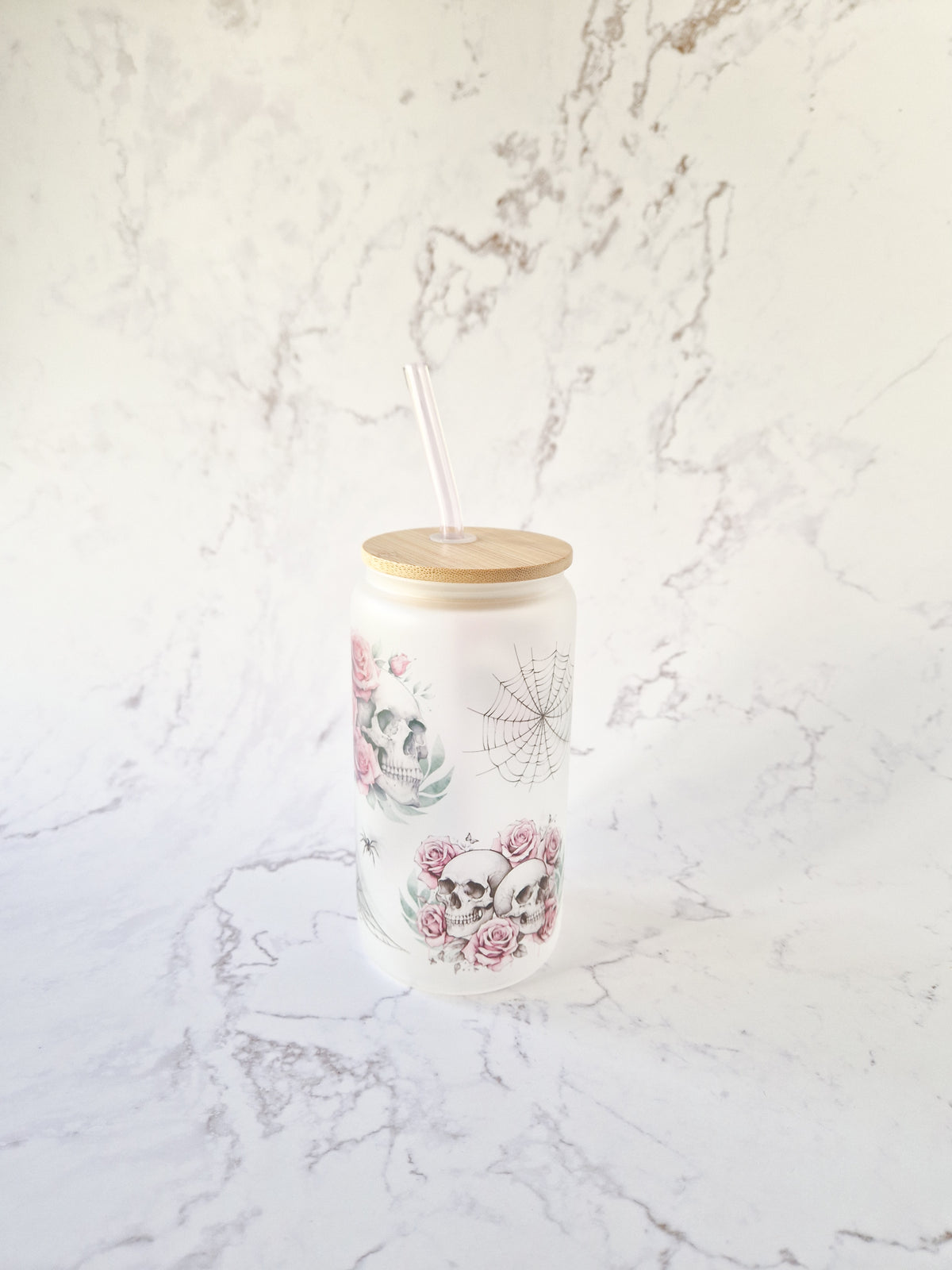 Glass Cup 'Skulls&Roses'