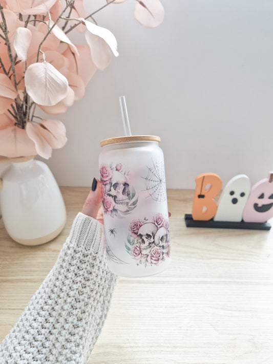 Glass Cup 'Skulls&Roses'