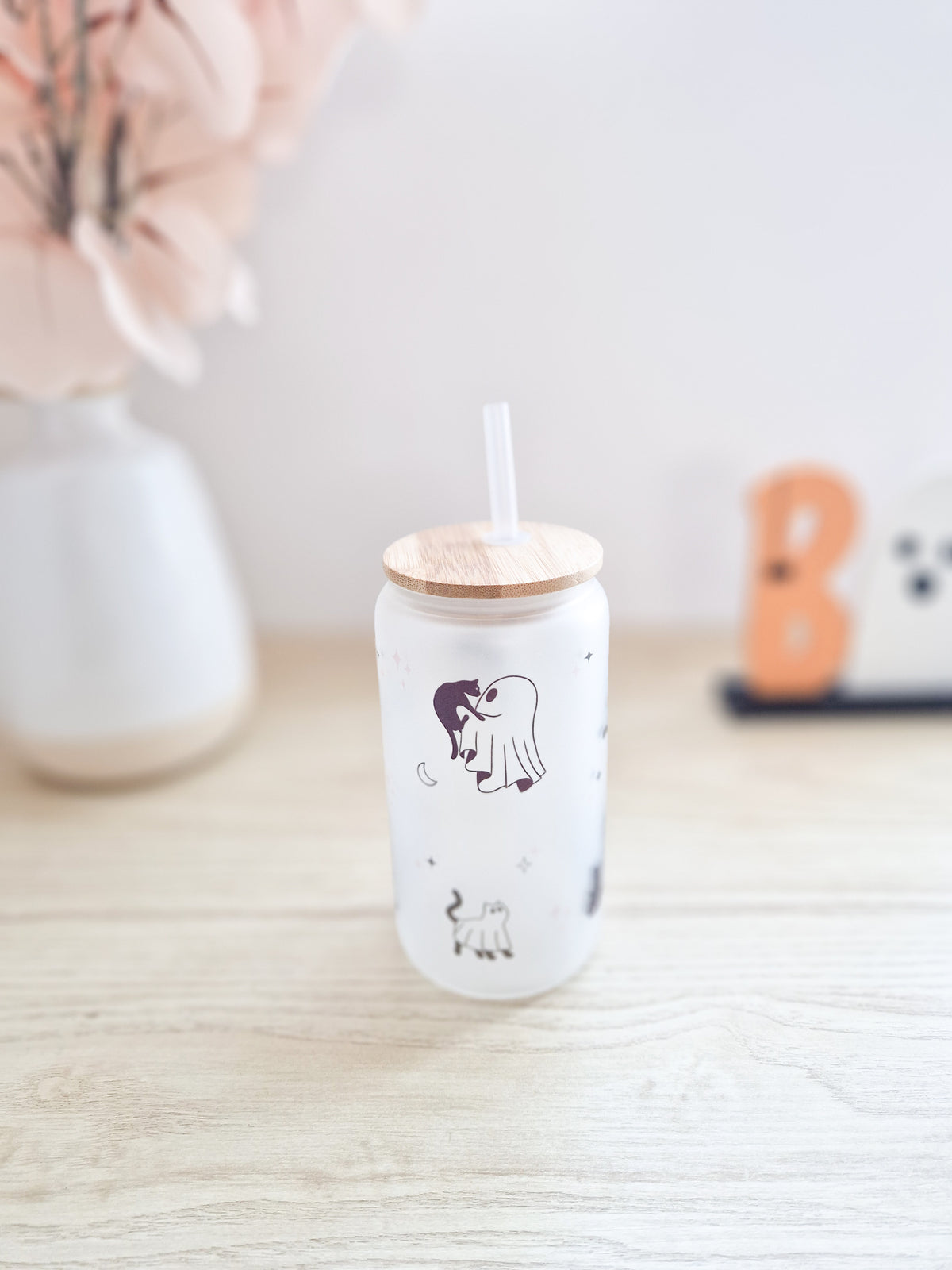 Halloween Glass Cup 'Ghosty Cats'