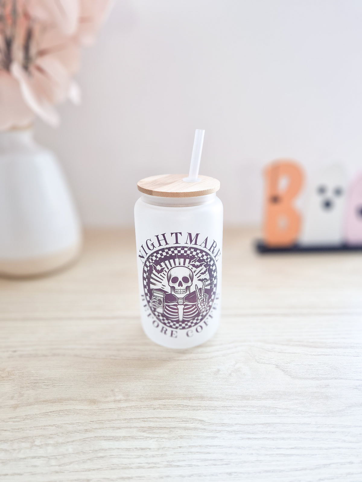 Glass Cup 'Nightmare before coffee'