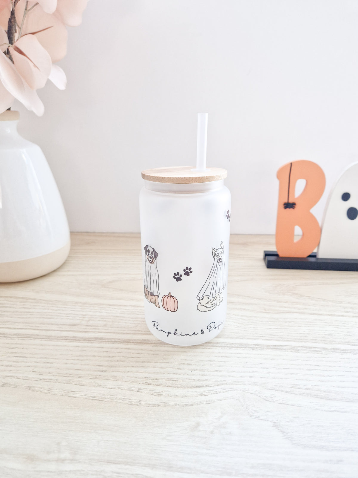 Halloween Glass Cup 'Pumpkins & Dogs'