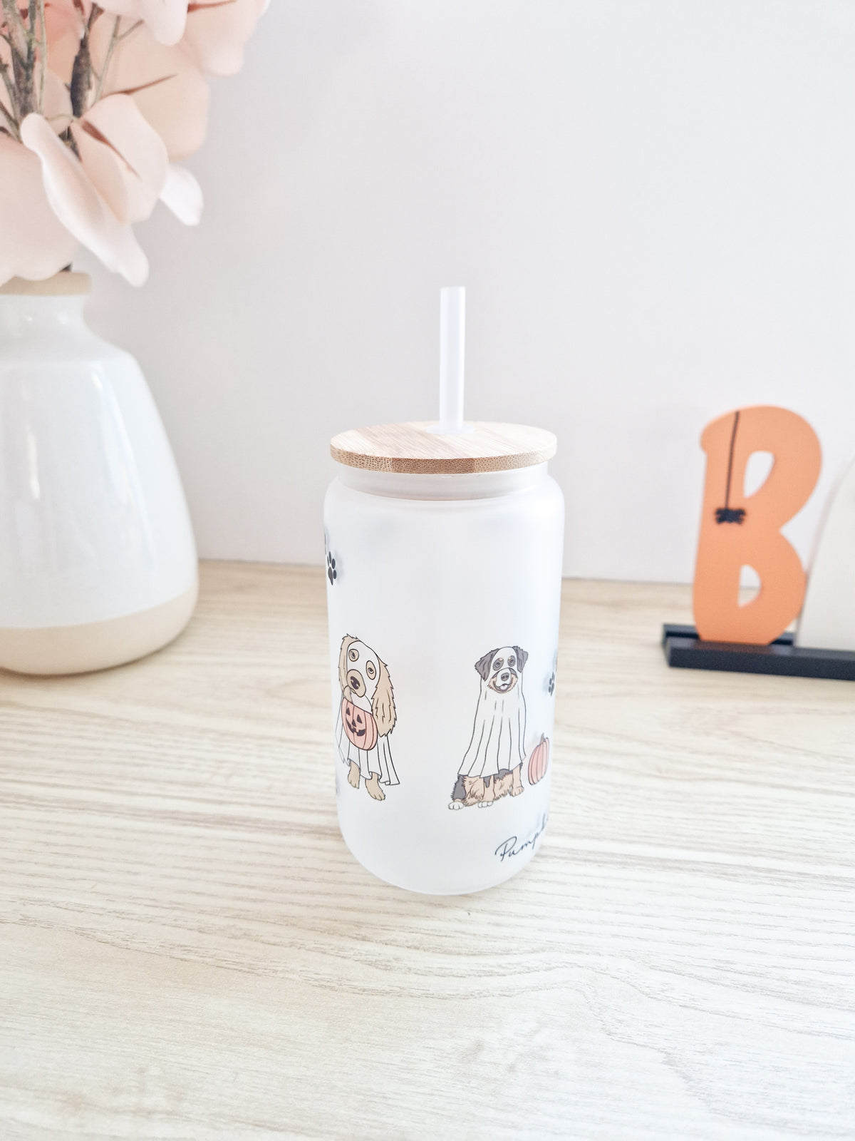 Halloween Glass Cup 'Pumpkins & Dogs'