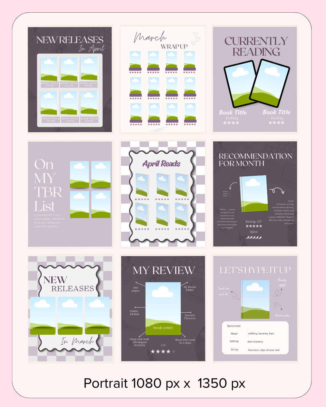 50+ Bookstagram templates Purple Style