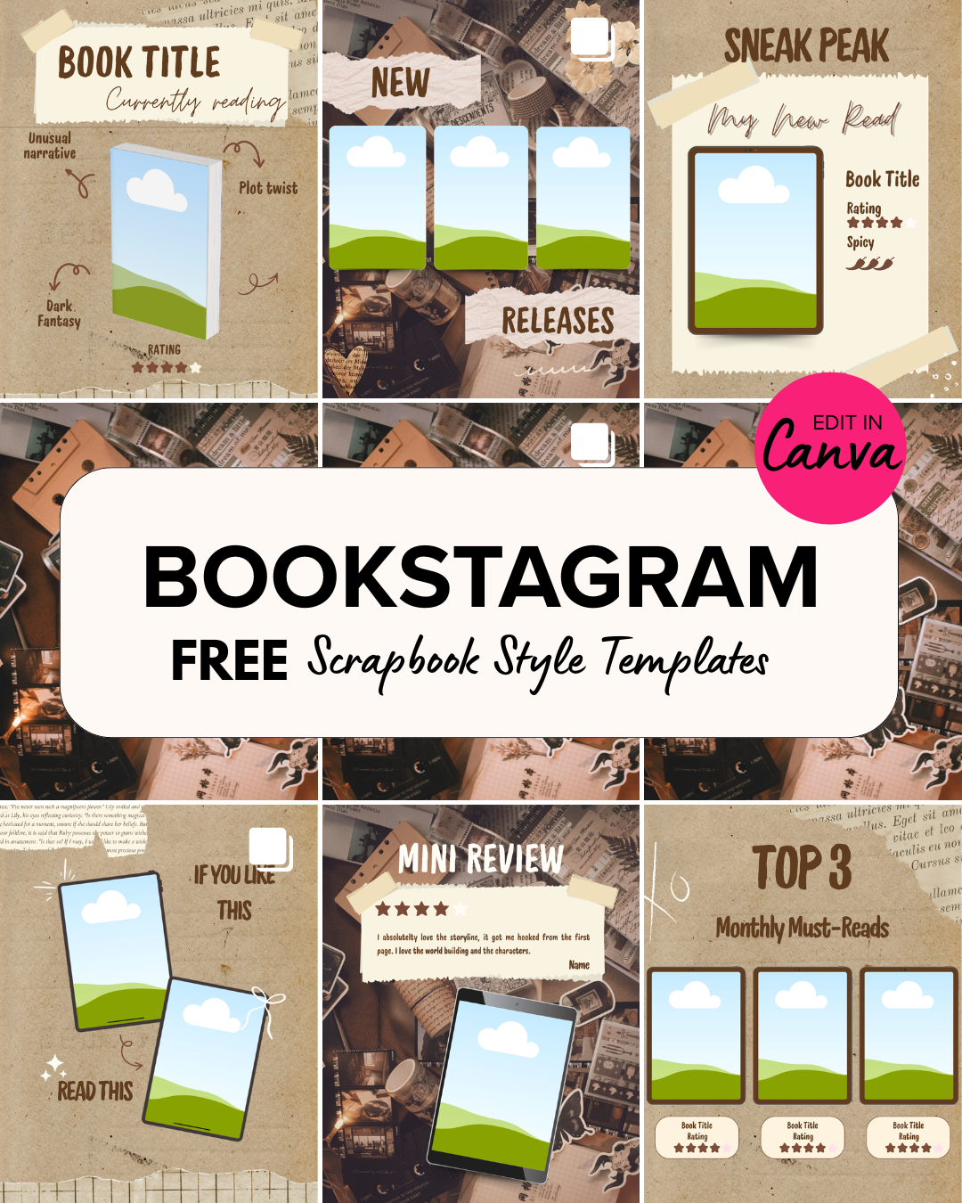 FREE Sample Bookstagram Scrapbook Templates